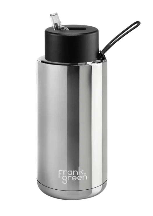 Frank Green Ceramic Reusable Bottle 1L / 34oz (Chrome Silver/Black)