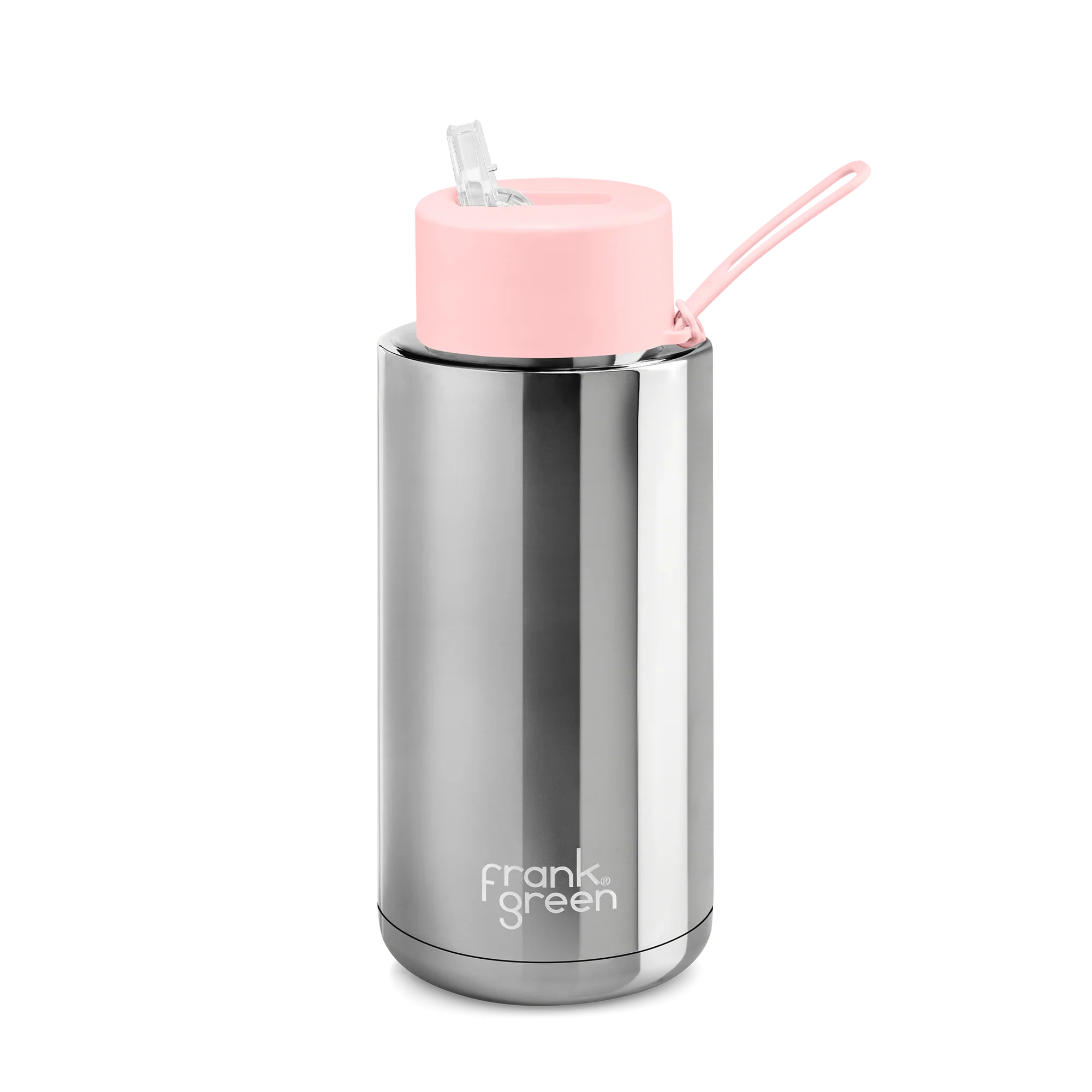 Frank Green Ceramic Reusable Bottle 1L / 34oz (Chrome Silver/Pink)