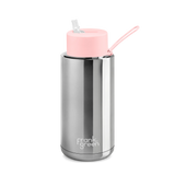 Frank Green Ceramic Reusable Bottle 1L / 34oz (Chrome Silver/Pink)